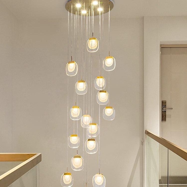 覆式楼旋转LED楼梯长吊灯客厅中空别墅简约后现代酒店水晶装饰灯