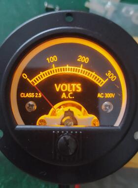 S52圆形黑色指针式表头，220V 300V交流电压表，复古设计黄色背光