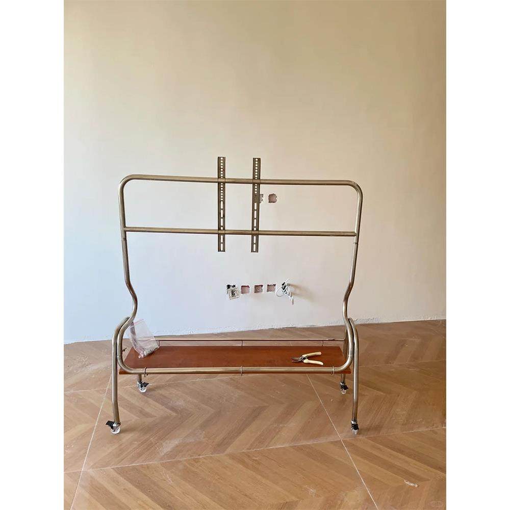 设计师不锈钢电视支架金属带轮可移动客厅家用显示器支架挂架屏幕