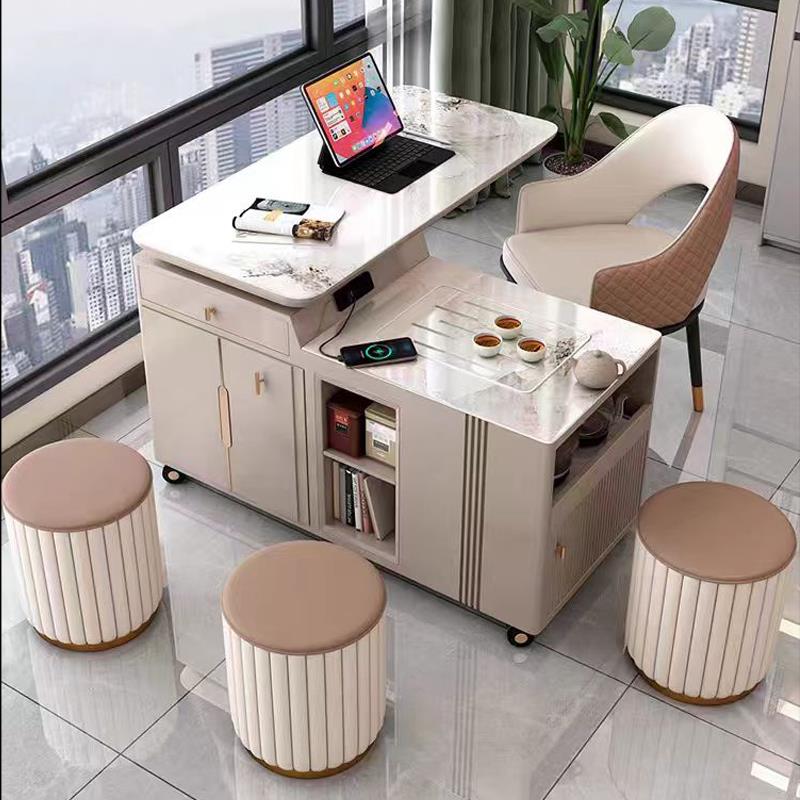 北欧轻奢岩板可移动茶台多功能可旋转烧水壶一体茶车沙发客厅茶桌