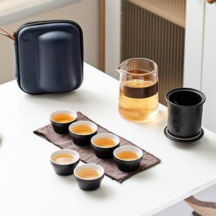 快客杯便携式 旅行玻璃茶具套装 一壶六杯随身包户外功夫茶杯泡茶壶