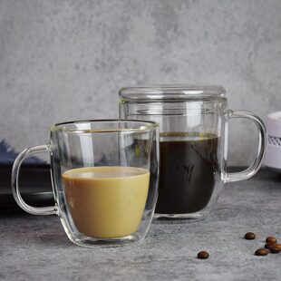 咖啡杯带把手双层玻璃杯 高硼硅隔热水杯家用早餐杯耐热杯子女新款