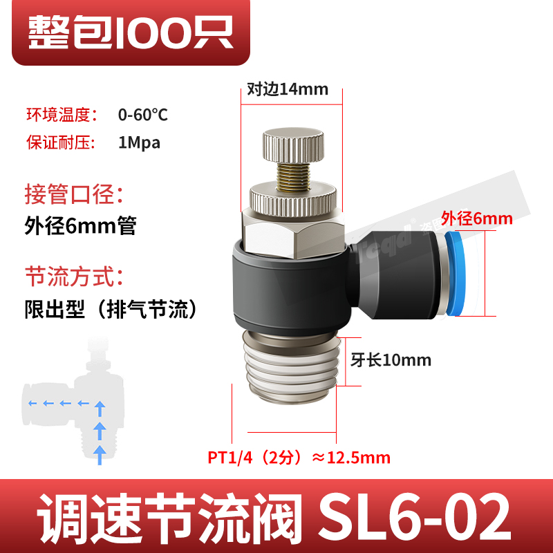 整包气动气管可调快速接头SL4-M5节流调速D阀头SL6-M5 8-01 10-02