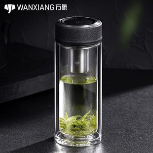 万象双层玻璃杯男女士高档茶杯车载水杯大容量办公家用隔热玻璃杯