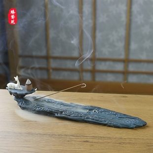 创意香插倒流香摆件陶瓷祥云小鹿线香座檀香炉家用净化空气香薰炉