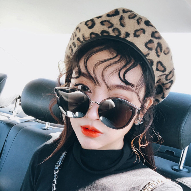 豹纹贝雷帽子女秋冬季文艺简约蓓
