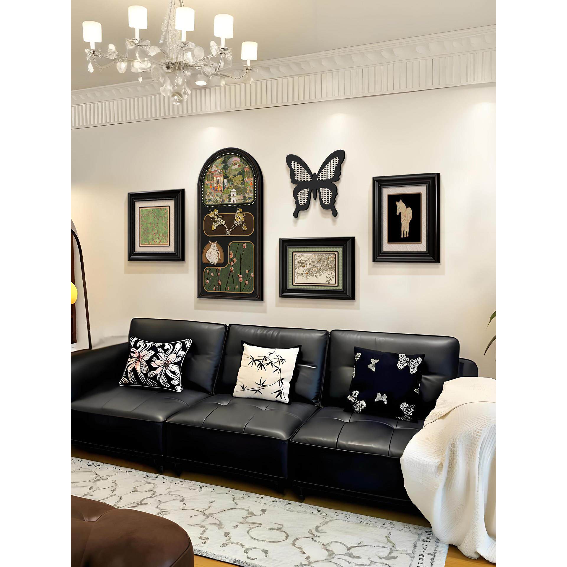 中古风客厅装饰画高级感沙发背景墙挂画覆古法式组合壁画宋式美学