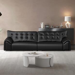 天禧顾派意式轻奢大黑熊沙发牛舒适靠背复古黑色真皮KH.1053家皮