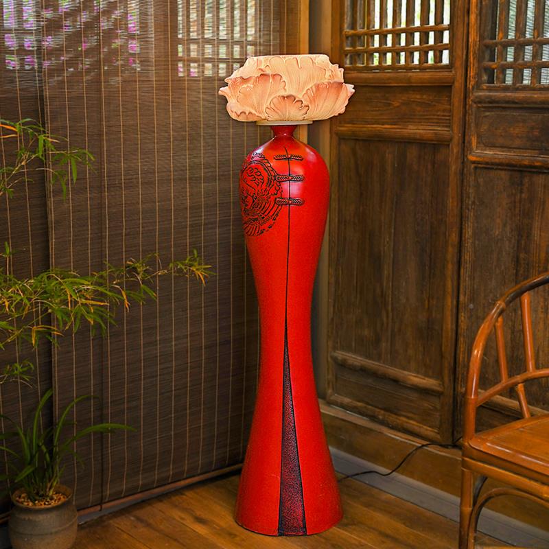 新中式古代落地艺地术古茶典坐灯餐厅客厅灯室装饰0090红色高花瓶