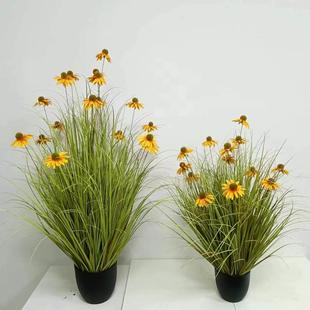 真绿植20240229仿芦苇盆栽室内落地洋葱草景松果菊花白黄植物造假