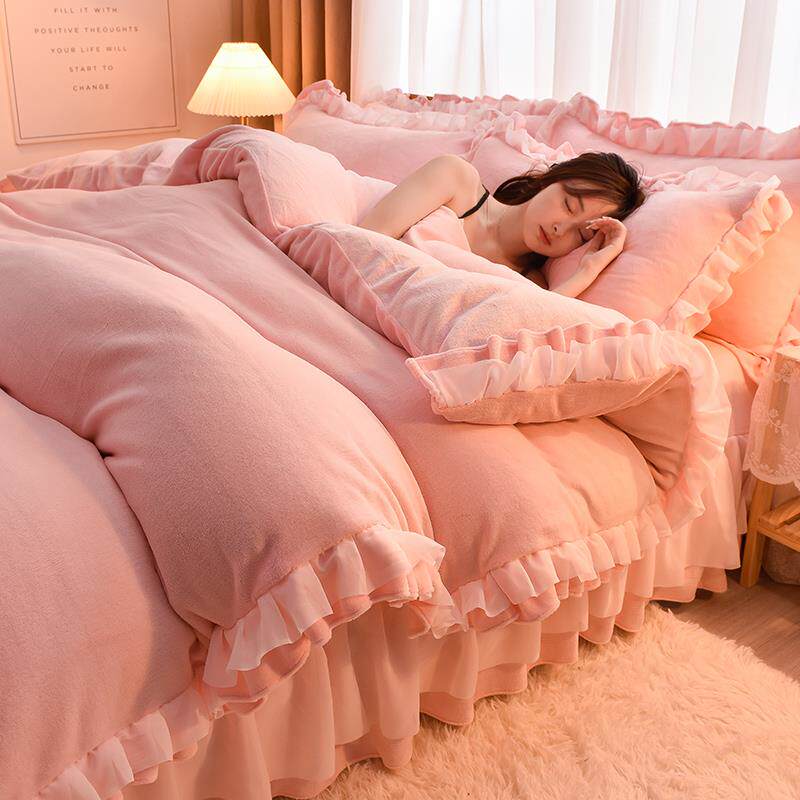 珊超仙女牛奶绒韩版床裙四件套双面瑚被绒冬季加厚damai21床上品