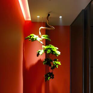 悬挂模拟松树迎倒挂墙面悬挂欢松木口吊顶装饰大入景堂观SVP装饰