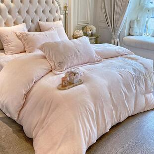 公暖风保双面牛绒四件套蝴蝶刺CST绣加主厚冬季被奶套床上用品紫