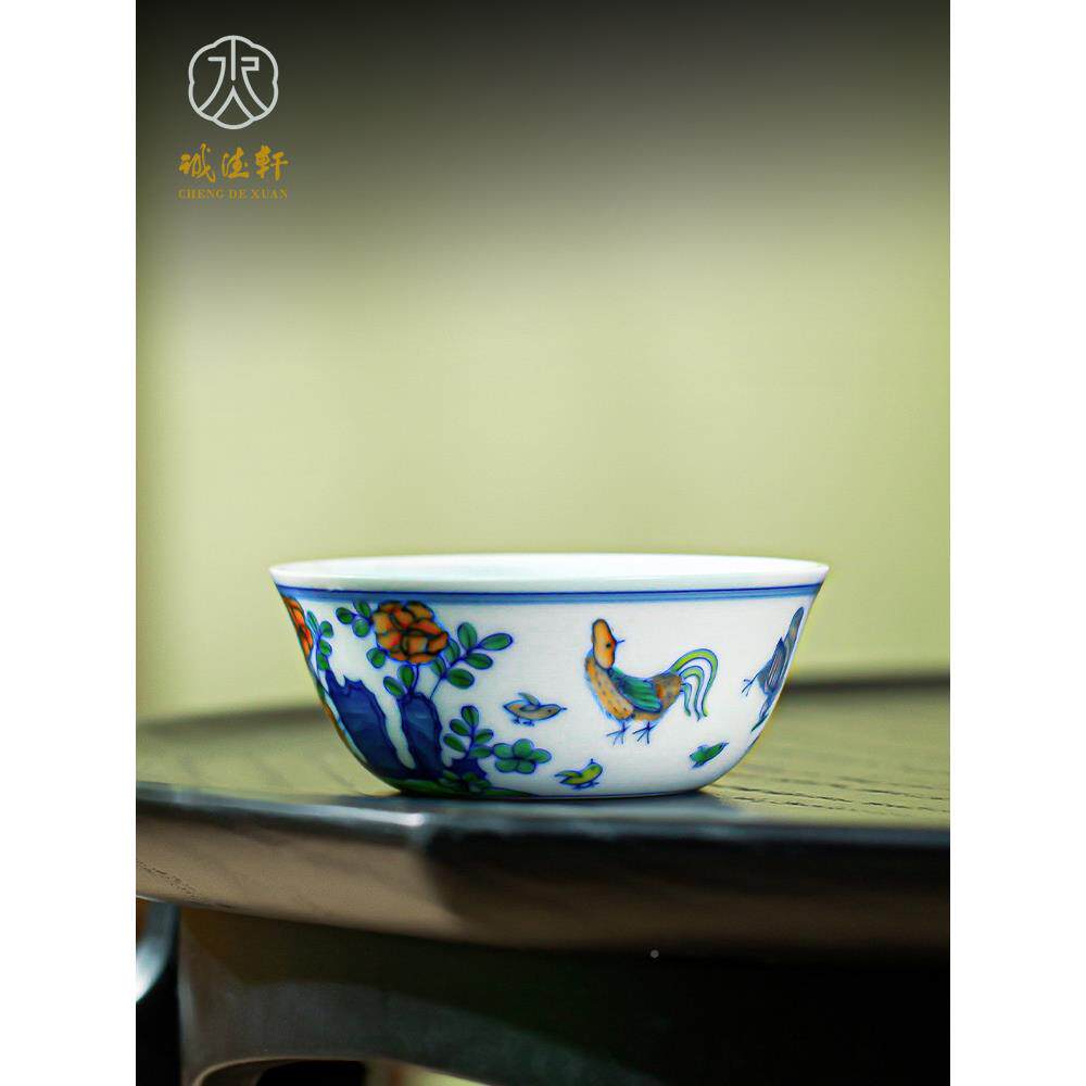承德手绘斗菜鸡师罐杯大杯景德镇人陶瓷中国茶杯THF茶轩具个单杯