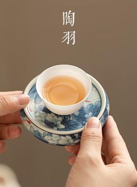 彷托古青花满TY-24851堂荷用趣盖置茶壶盖 托陶瓷功夫具配件家小