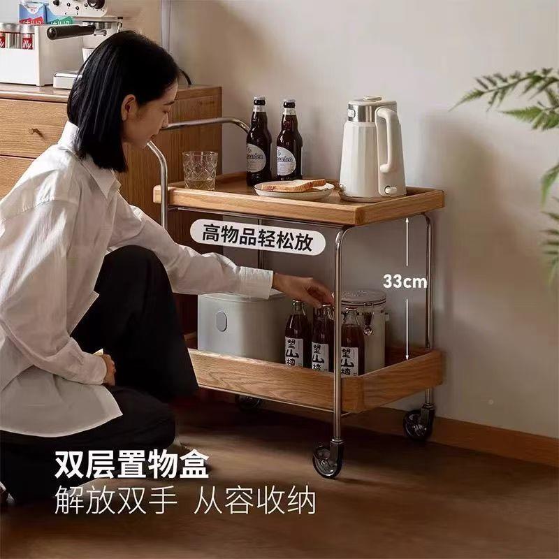 中古实木边几可动层发QZ250700小边几沙桌移子边柜小推车床头带轮