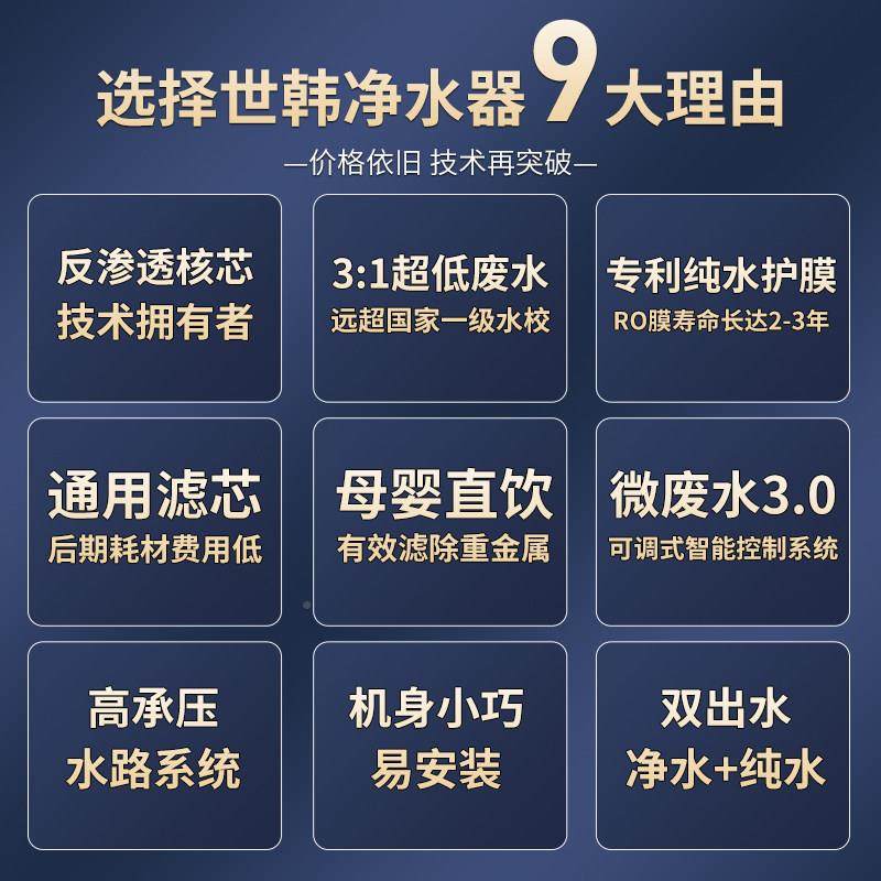 :1微废水世韩净水器家用夹子房直厨饮RO反3渗透通用滤芯滤净水机