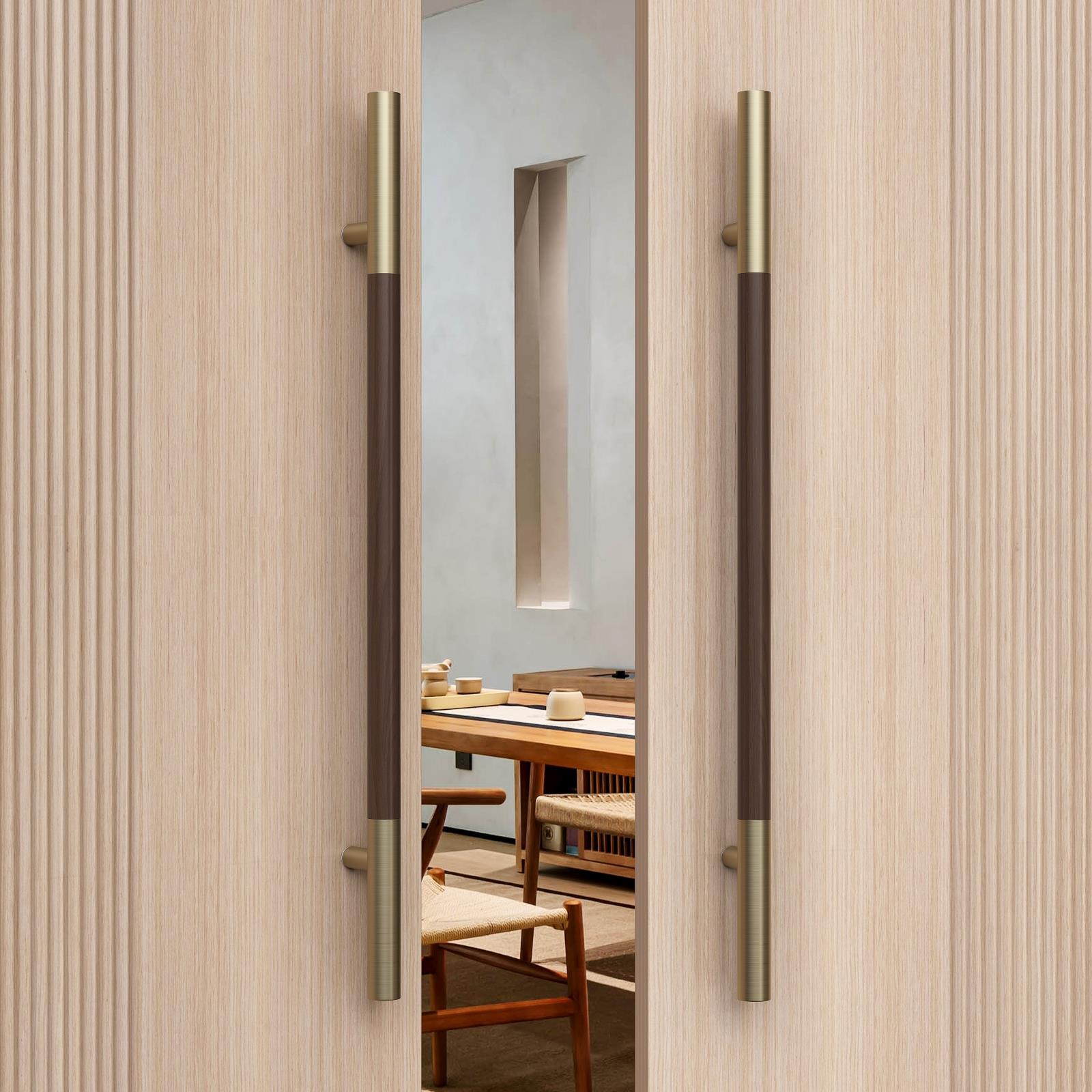 加厚不锈钢玻璃门拉饭厅酒店会手所包厢实木门把推拉对开唐鹿（五