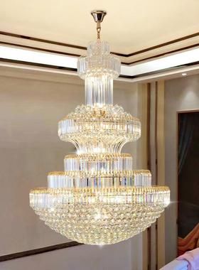 式复式楼大吊欧灯大别墅酒店会所中楼客厅68028水晶灯中空楼厅长