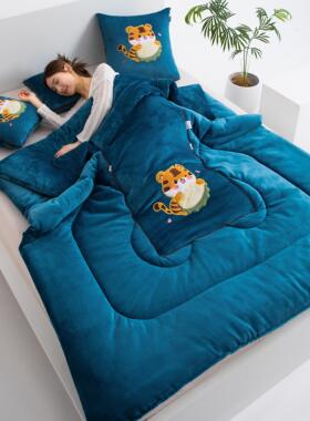 厚二生肖十牛奶绒抱枕被子两加用COJ折叠汽午车靠垫枕头被沙发睡