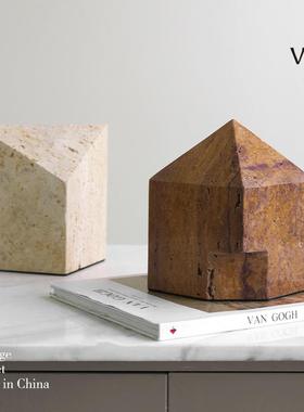 梵其天然UMR大石摆理件板间书关房电视柜玄装饰品创意几何样洞石