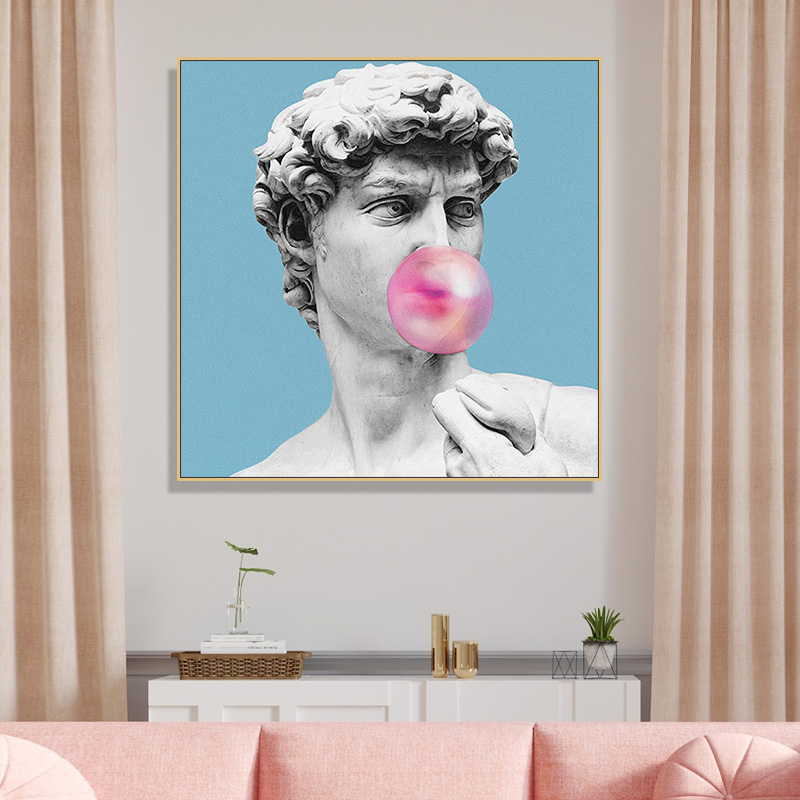 大卫人物石膏肖像雕塑挂画北欧素描卧室装饰画粉色少女心房间壁画图片