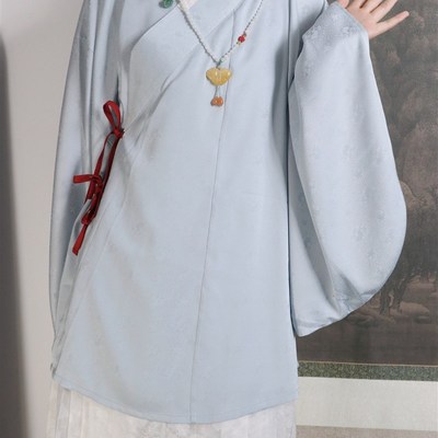 裳裳者华 泠泠 明制暗纹直领大襟交领琵琶袖短衫袄夹衣春秋冬汉服