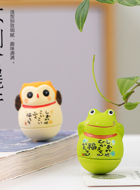 生陶瓷日式杂货动物卡通不倒翁招财猫可爱日式无釉陶瓷家居摆件