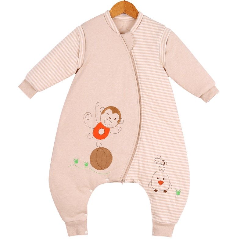 小儿郎 纯棉花婴儿分腿睡袋斜门襟宝宝春秋睡袋 秋冬儿童防踢被