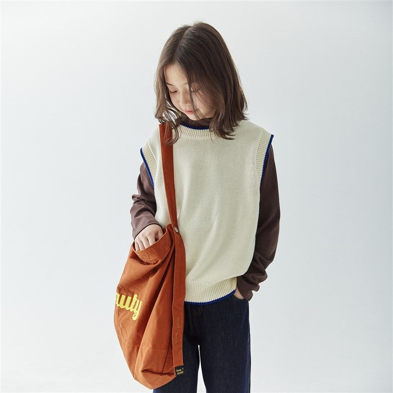 棵初2024新品秋季童装无袖针织背心女童叠穿简约休闲撞色马甲毛衣
