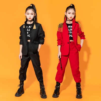 爵士舞服装女童国潮模特t台走秀儿童西装男童街舞小主人表演出服