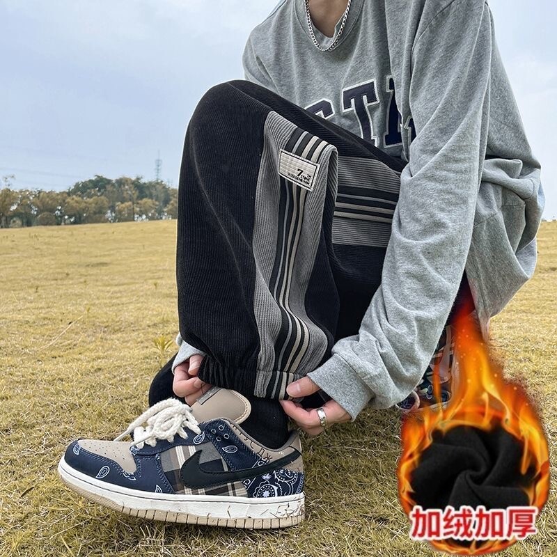 尾货处理灯芯绒裤男生休闲裤加绒保暖卫裤冬季宽松潮流束脚运动裤