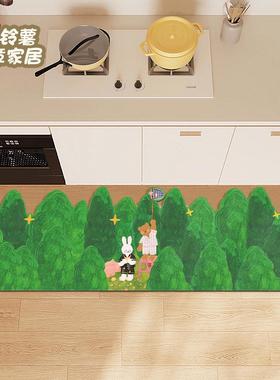 绿色森林厨房地垫免洗可擦长条地毯家用吸水皮革防滑脚垫自由裁剪