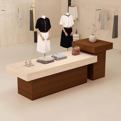 服装店中岛台洞石纹展示桌商场女装店陈列柜鞋包中岛桌流水台