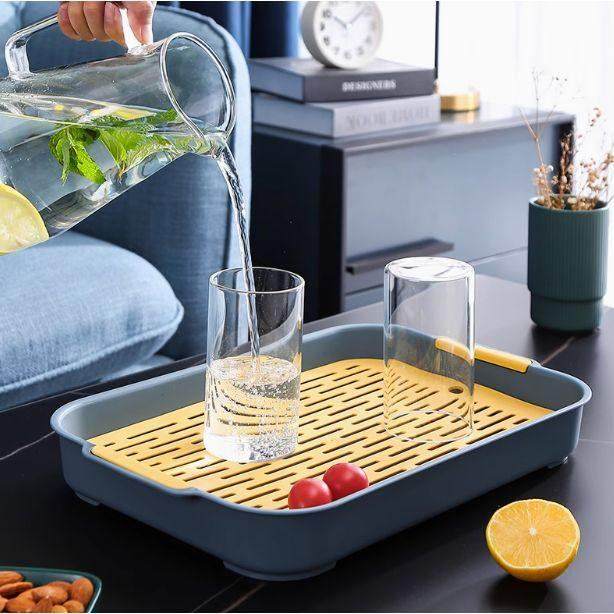 水杯子沥水盘家用客厅双层托盘长方形茶盘水果盘塑料创意沥水篮架,餐饮具,餐用托盘,淘宝优惠券,粉丝福利购,淘宝优惠卷