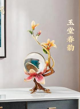 轻奢珐瑯彩玉兰花酒柜摆件客厅新款玄关电视柜桌面装饰品乔迁之喜