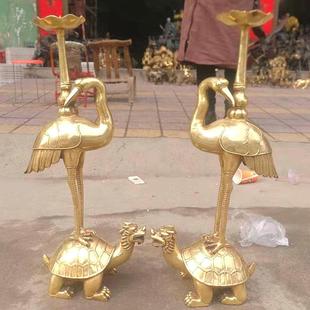 纯铜蜡台烛台龟鹤龙龟仙鹤灵芝招财长寿纳福铜器动物桌面手工摆件