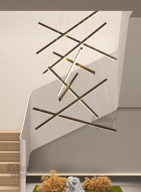 楼梯吊灯长现代简约覆式楼loft公寓客厅主灯大厅饭厅别墅全光谱灯