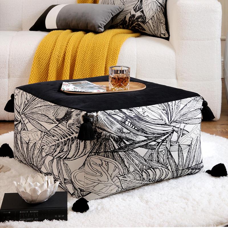 如琪[黑白森林]色织提花蒲团坐墩懒人沙发客厅墩子地毯坐垫凳脚踏