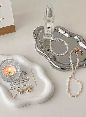 ins风香薰首饰展示盘 家用简约陶瓷盘玄关钥匙收纳盘装饰托盘摆件