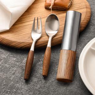 净之居木质筷子勺子套装便携餐具盒叉子学生304不锈钢单人带旅行
