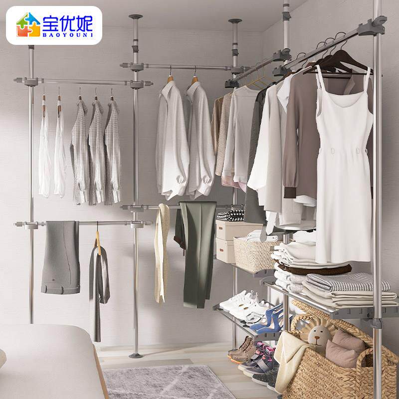 顶天立地置衣架一体衣柜加粗卧室阳台宿舍加高落地置物架靠墙组合