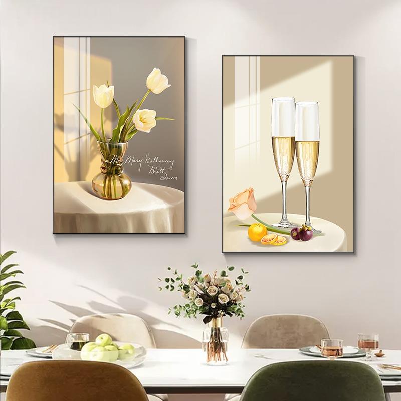饭厅背景墙装饰画 画现代简约清新花卉酒杯饭厅挂画 画餐饮店餐桌