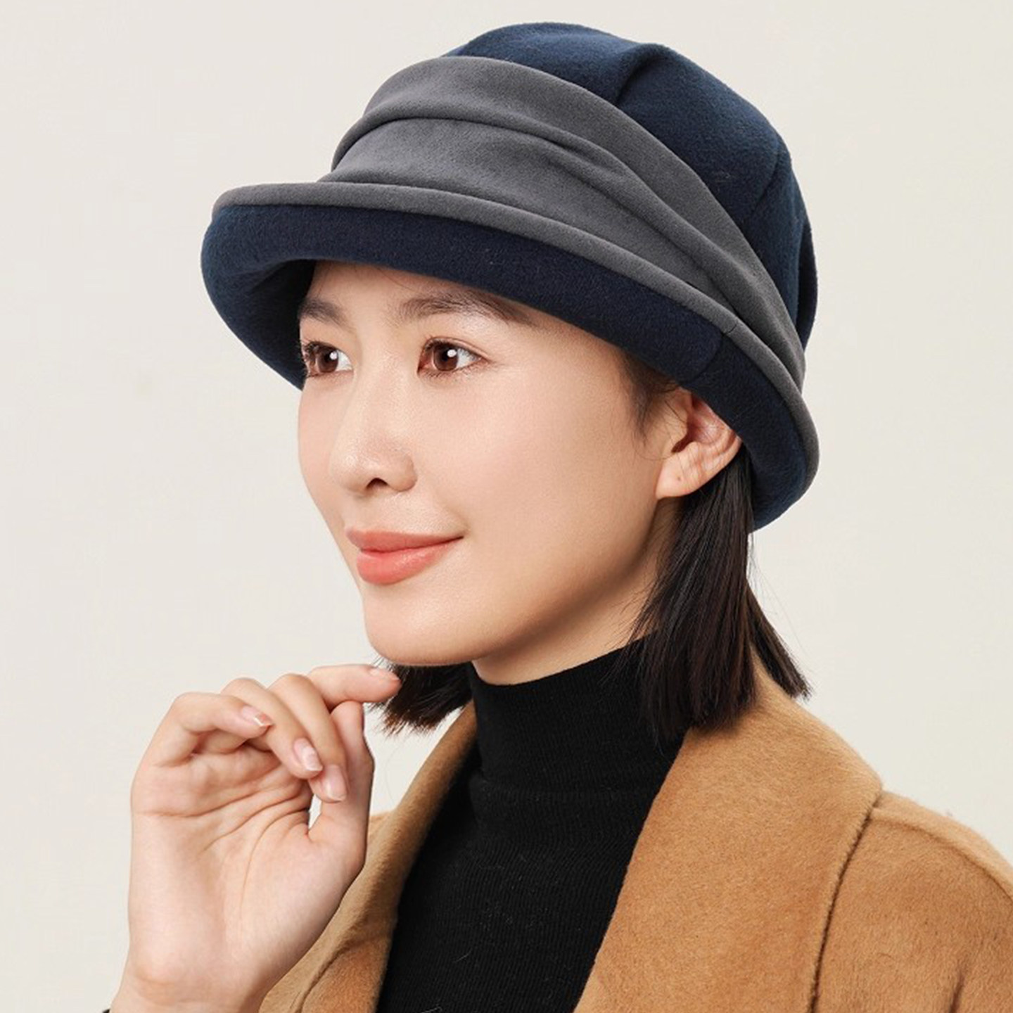 女子秋冬百搭休闲帽子 保暖防风盆帽遮脸小优雅渔夫帽护耳