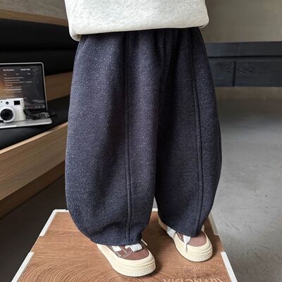 男童秋冬装卫裤2025新款弯刀裤儿童一体绒运动长裤小男孩加绒裤子