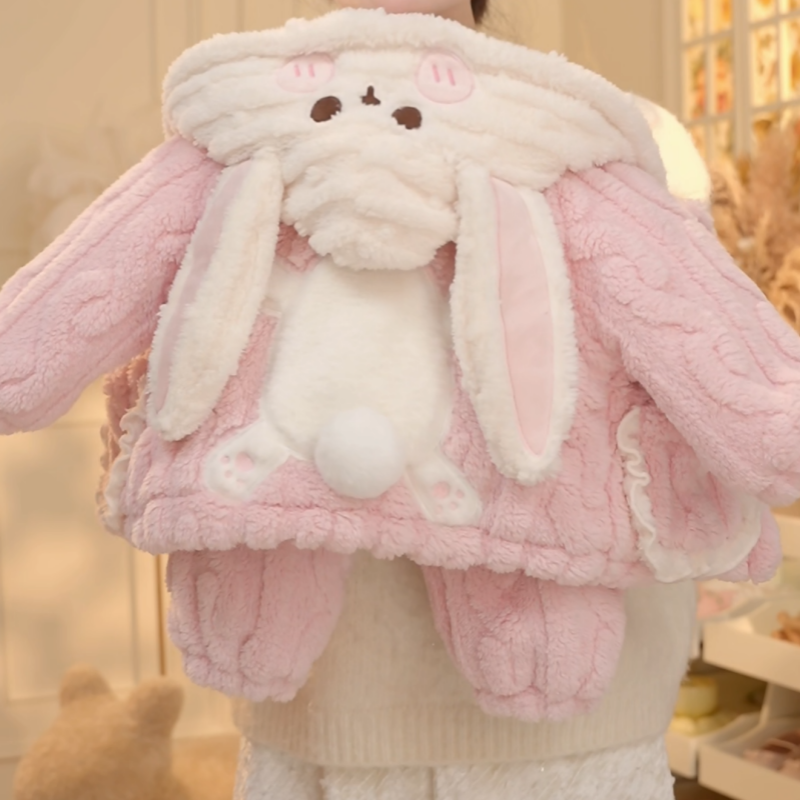 三层夹棉睡衣女秋冬季加绒加厚女童连帽珊瑚绒儿童冬天可爱家居服