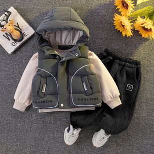 儿童羽绒棉服洋气男童秋冬新款马甲套装女宝宝冬季加绒加厚三件套