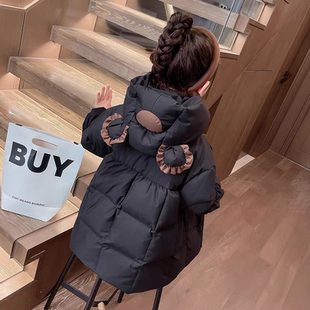 女童羽绒棉服外套冬装洋气中长款羽绒棉服2024新款儿童装加厚棉衣