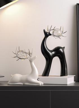 创意水晶球陶瓷鹿摆件轻奢客厅电视柜酒柜家居装饰品高档艺术摆设