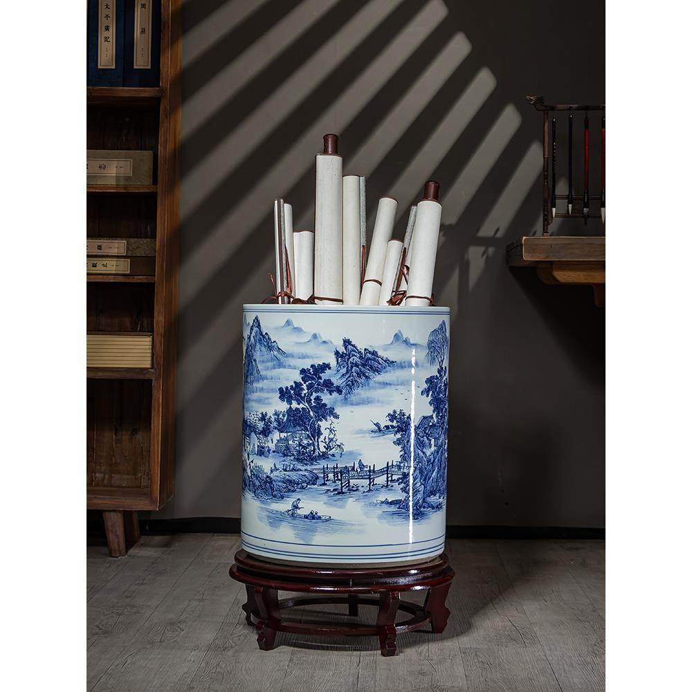 景德镇陶瓷中式大型字画卷轴筒客厅落地式花瓶书房字画储物装饰摆